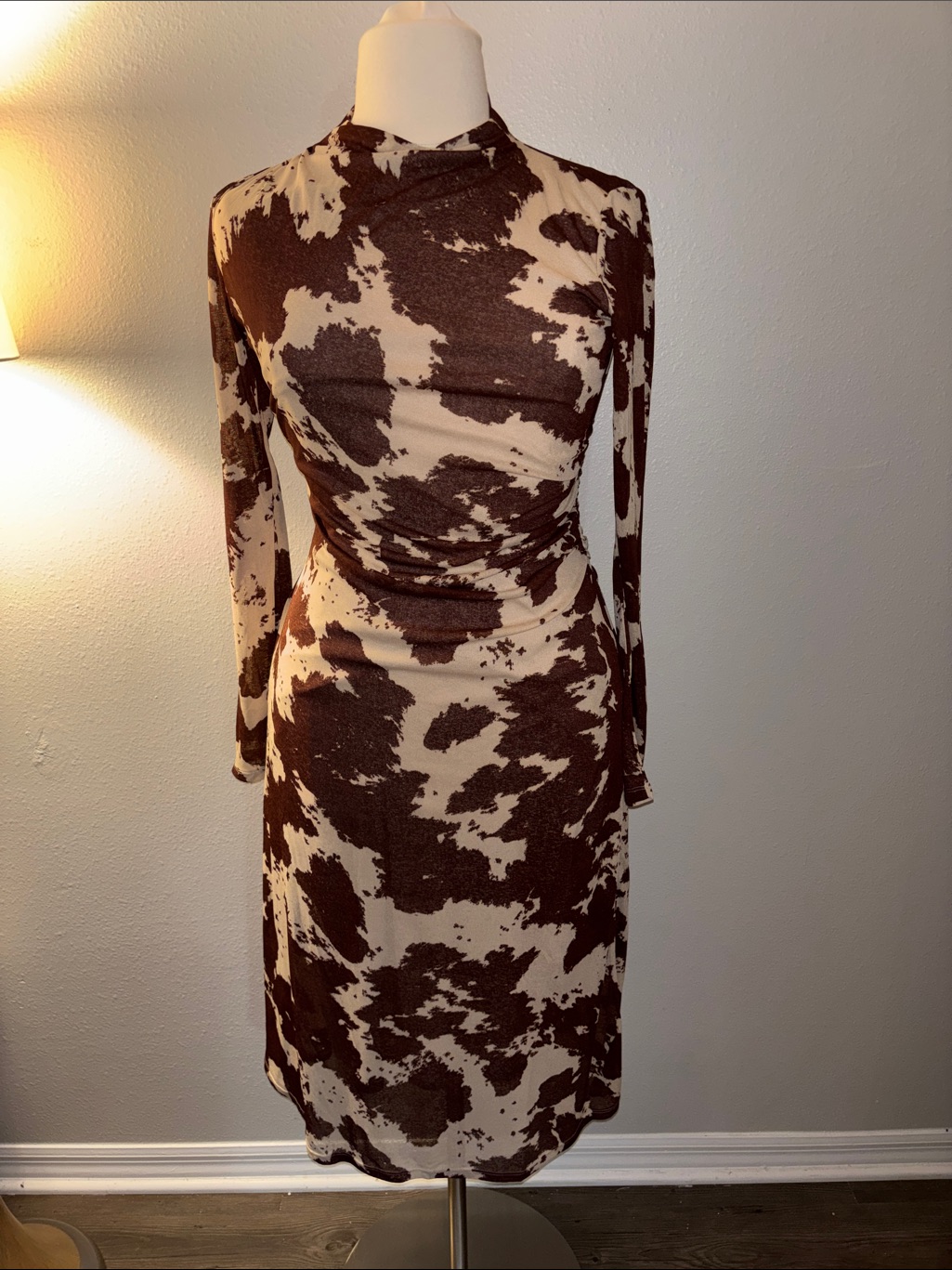 Rails Long Sleeve Brown And Cream Print Midi Dress